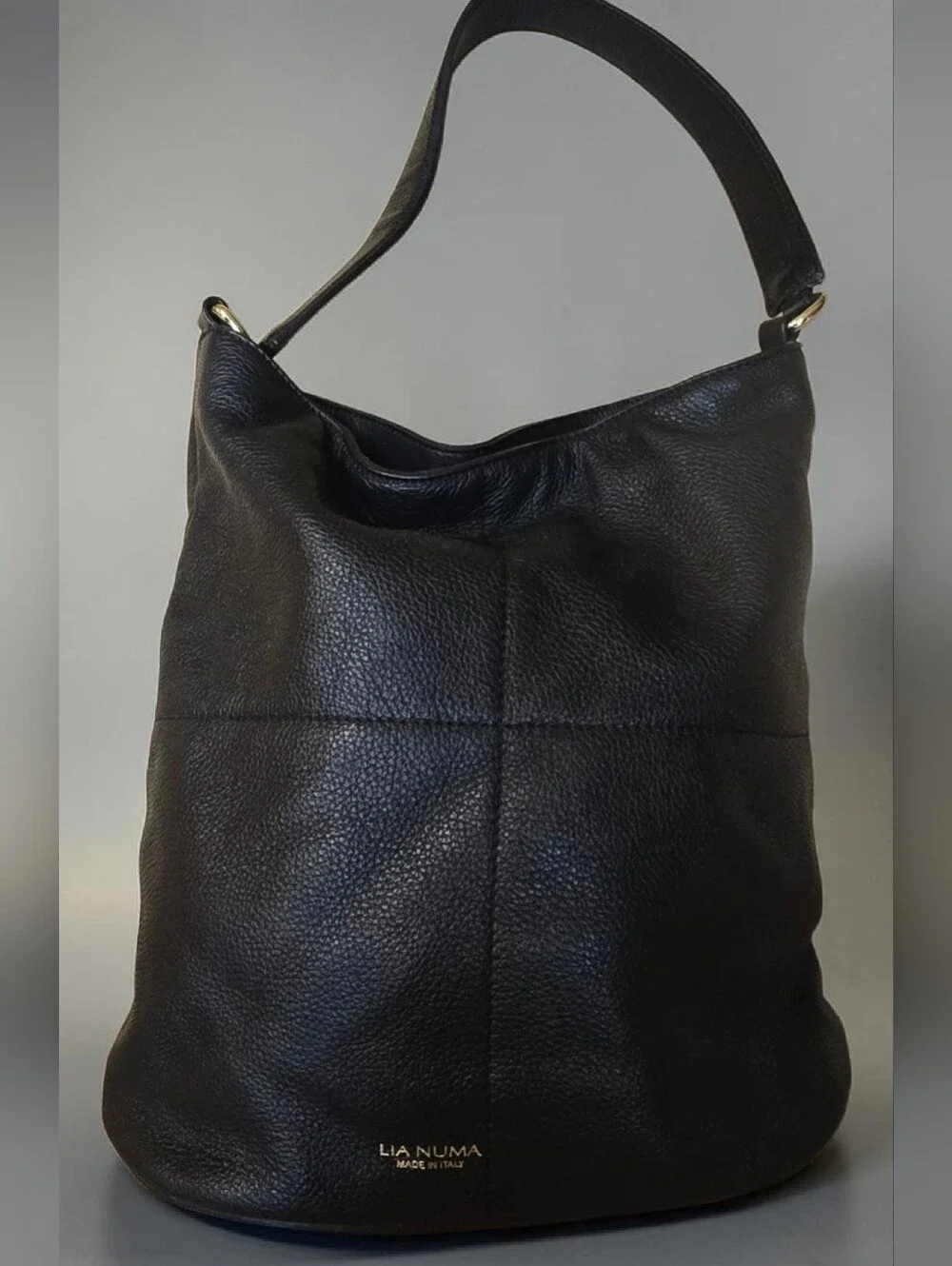 Lia Numa Italian Leather Black Hobo Shoulder Bag